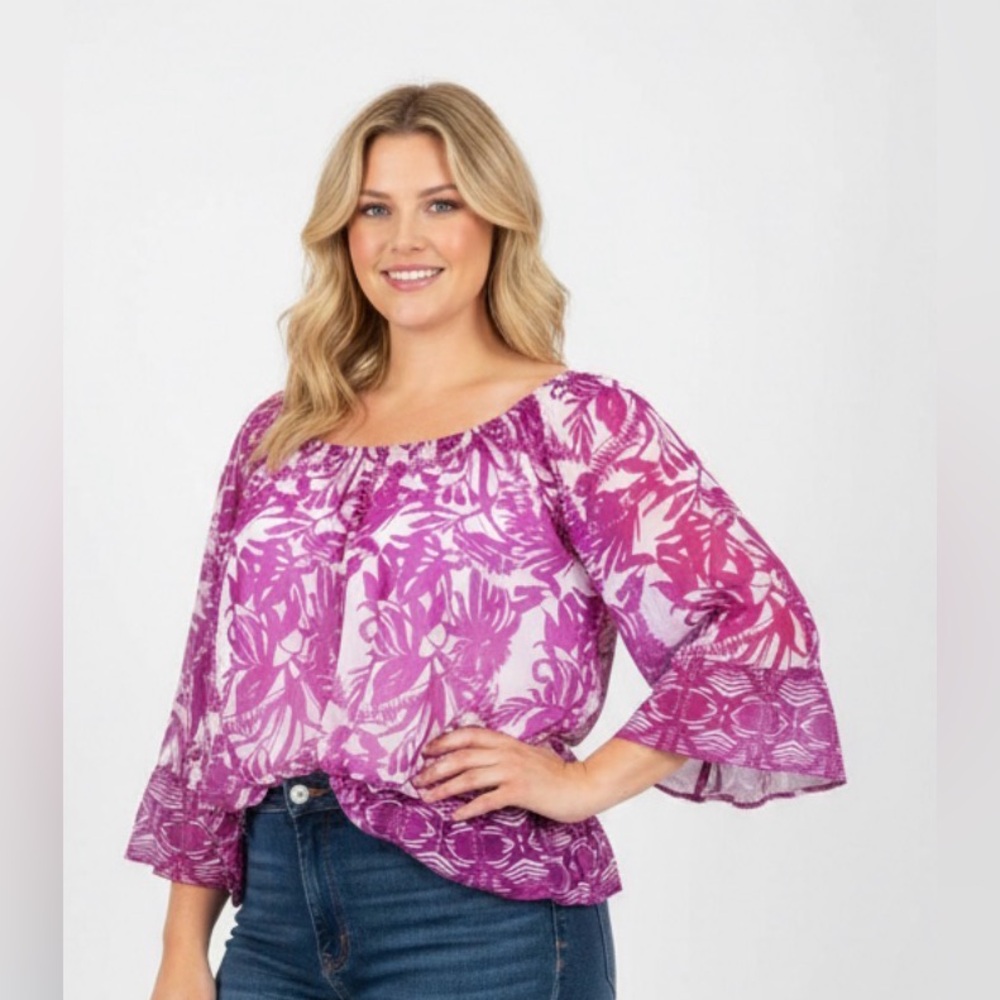 International Concepts Top Womens 3X Pink Floral Peasant Blouse Barbiecore Flowy